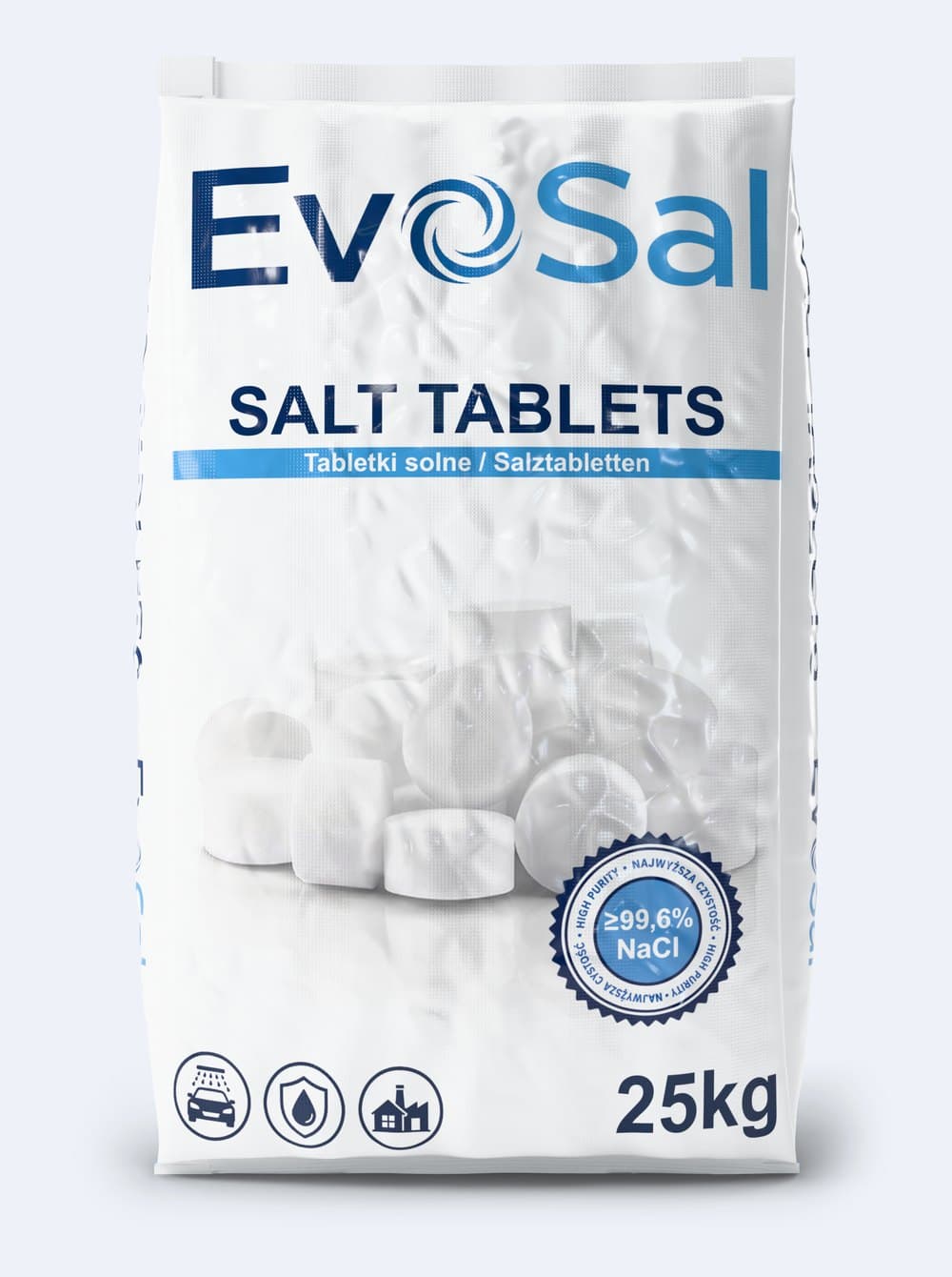 Worek tabletek solnych EvoSal 25 kg — przód opakowania